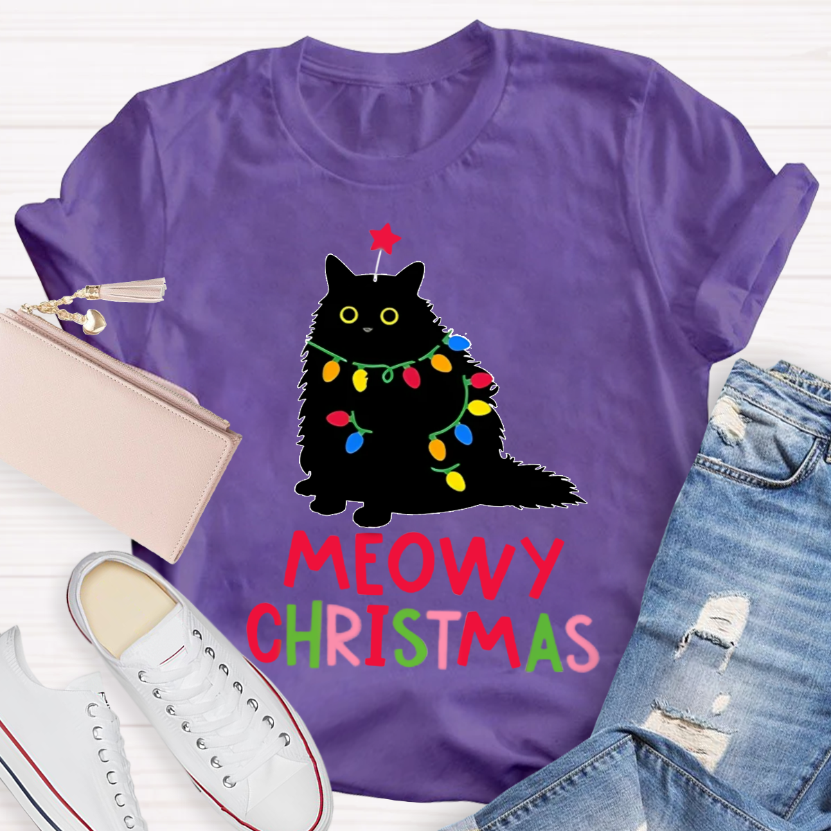 Meowy Christmas Teacher T-Shirt