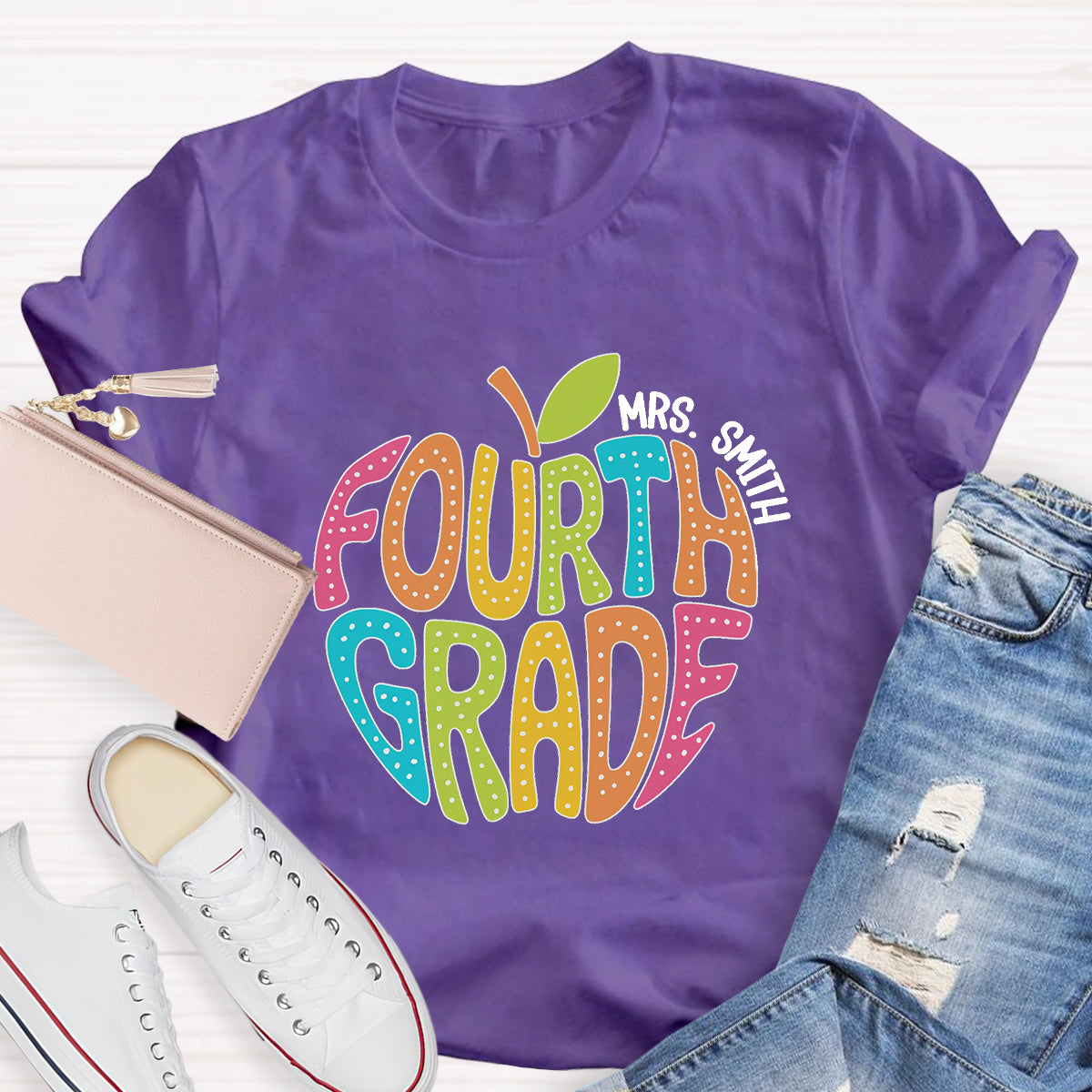 Personalized Grade And Name Letter Apple Teacher T-Shirt