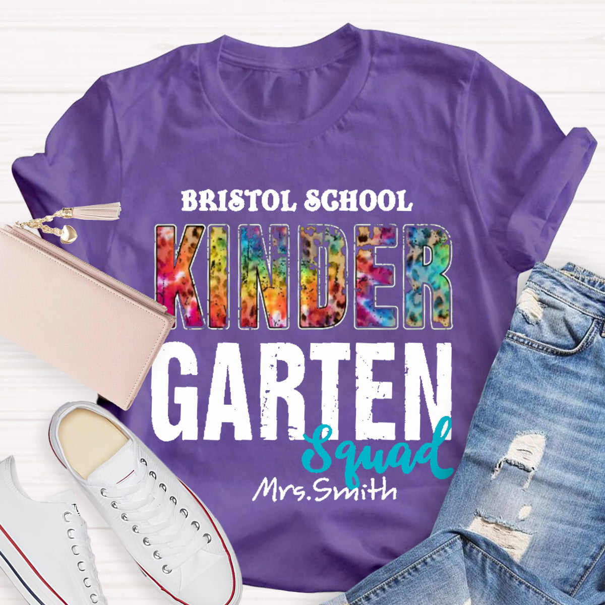 Personalized School Name Teacher Name And Grade Squad Colorful Leopard T-Shirt