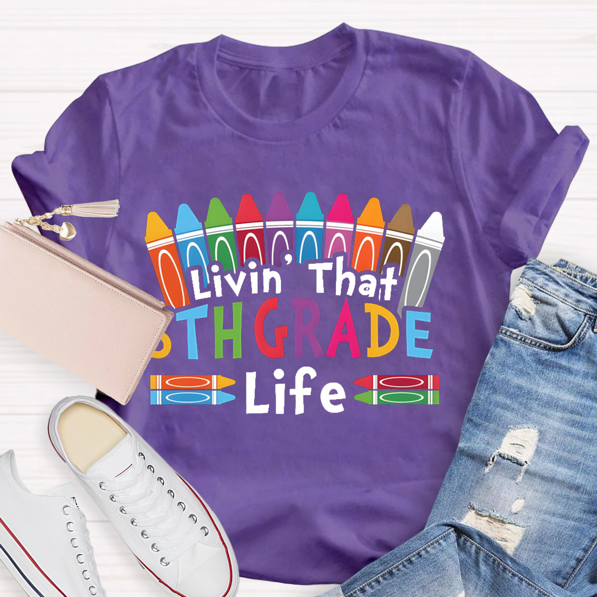 Personalized Grade Livin That 5th Grade Life Teacher T-Shirt