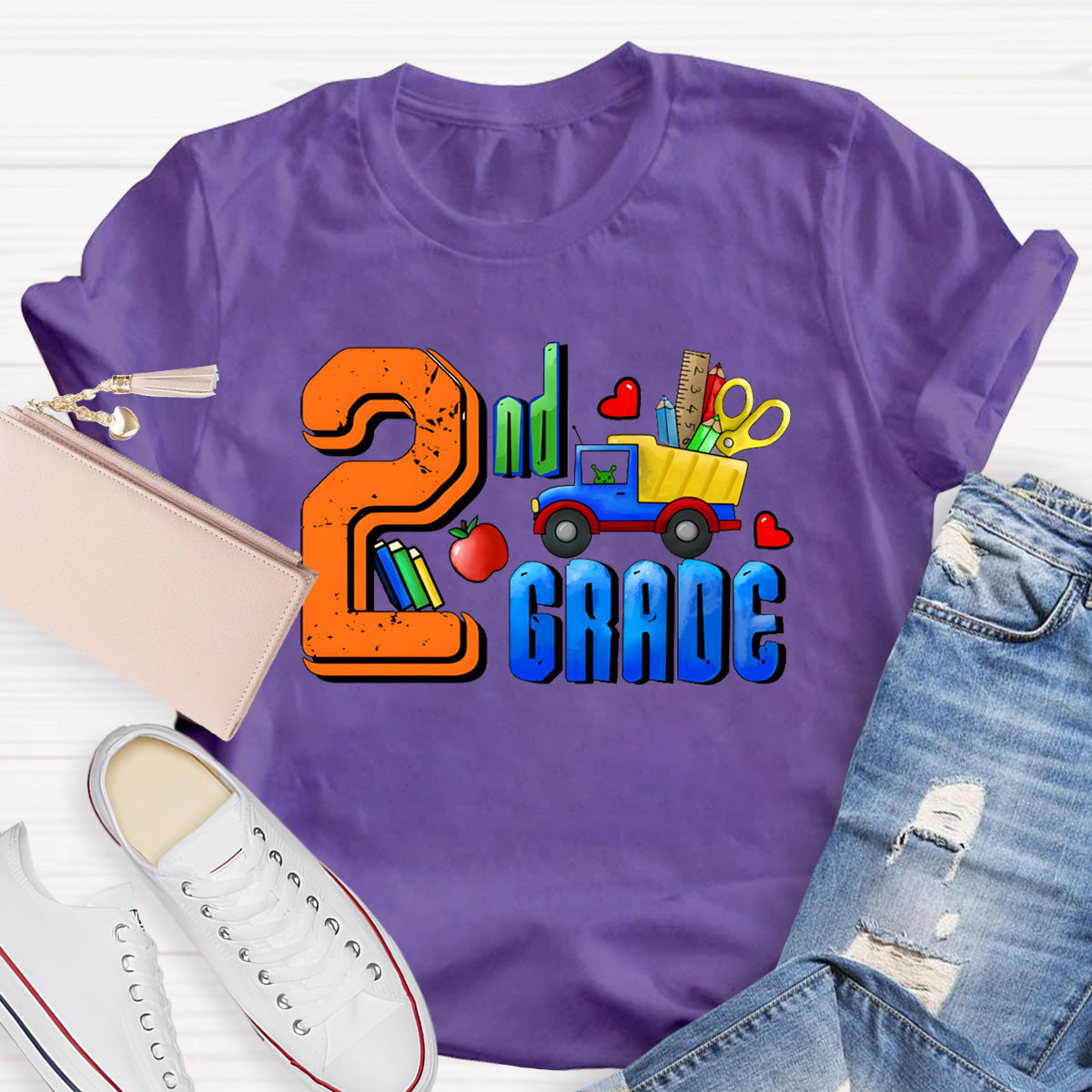 Personalized Grade Truck With Teacher's Tool 2nd Grade Teacher T-Shirt