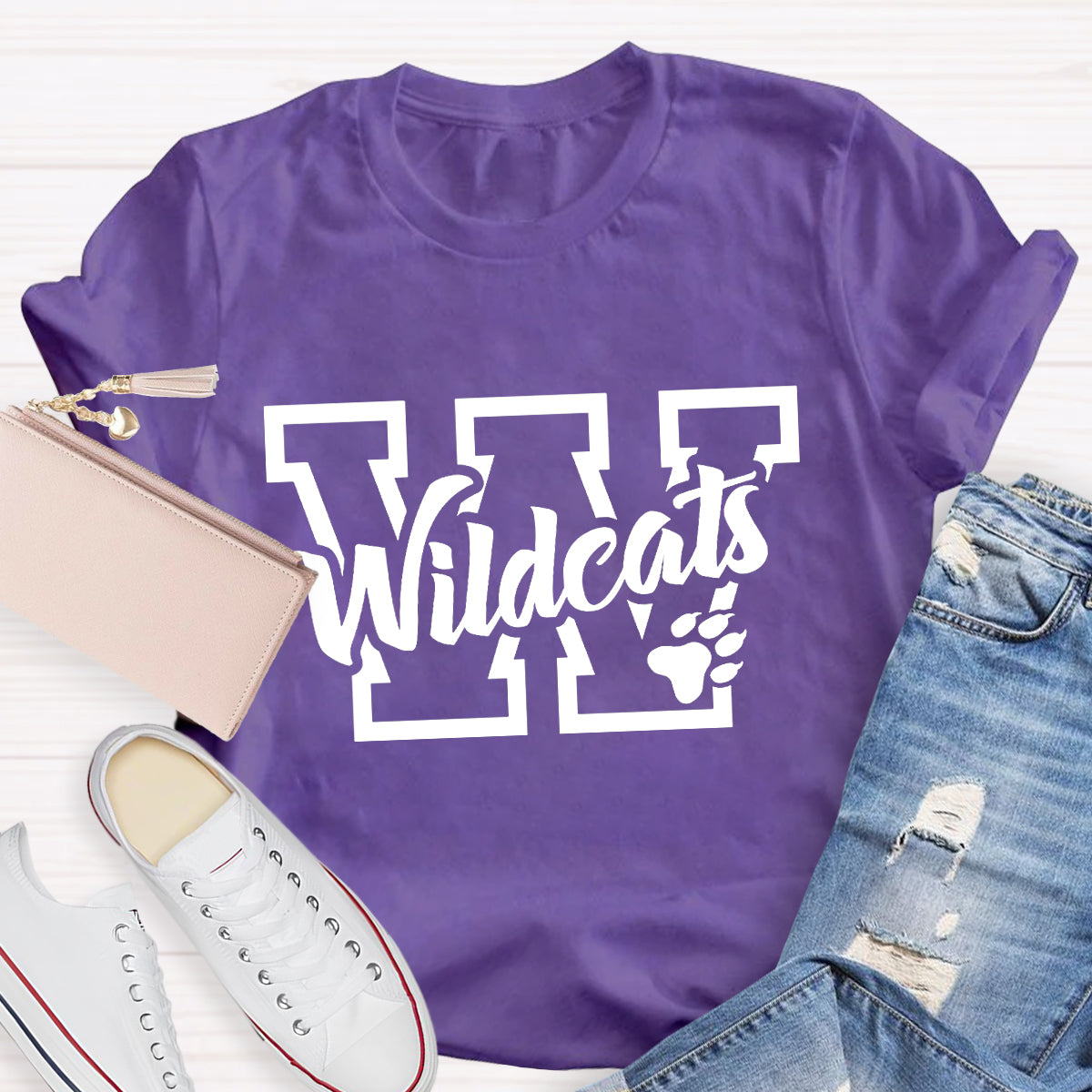 Personalized School Mascot Wildcats Black Letters Teacher T-Shirt