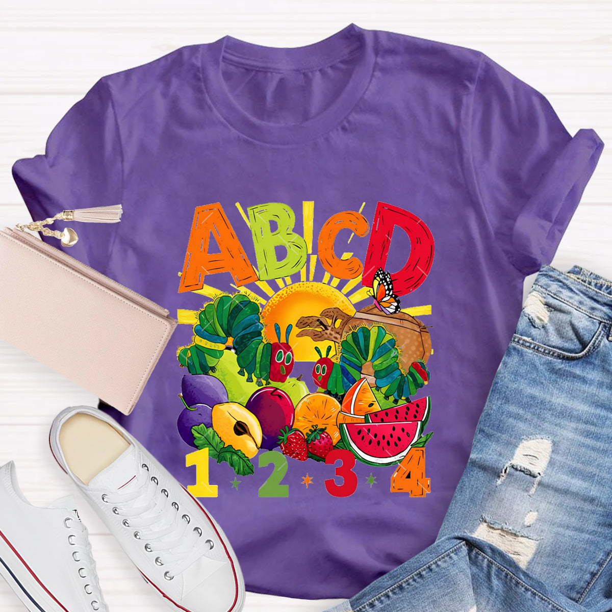Colorful Letters Butterfly Teacher T-Shirt