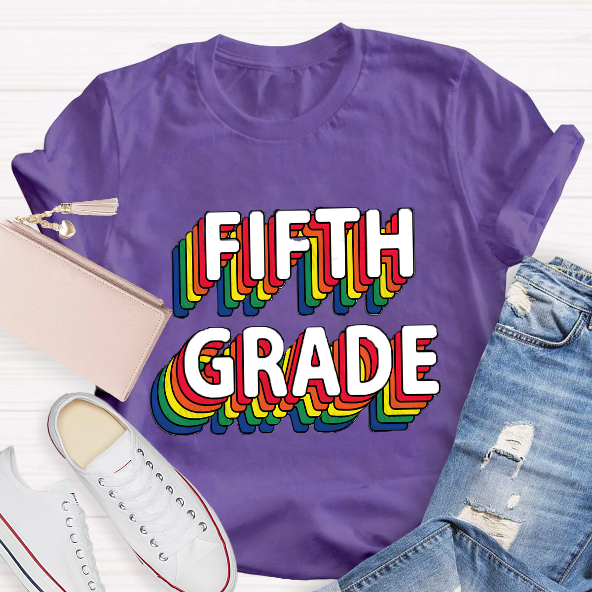Personalized Grade Colored Text Teacher T-Shirt
