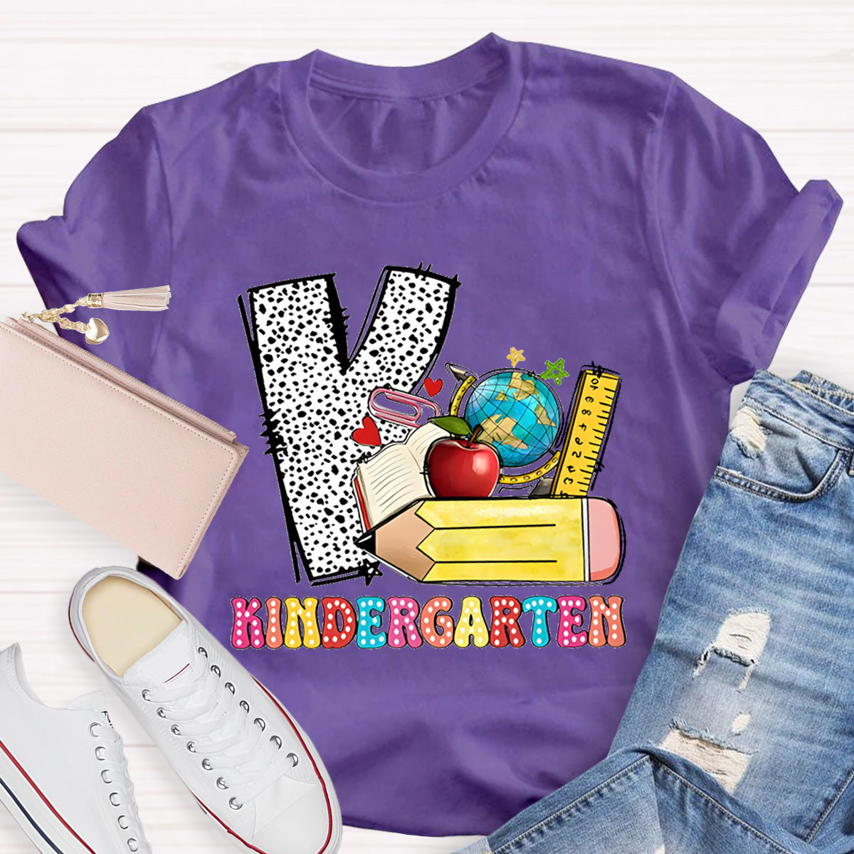 Personalized Grade Polka Dot Letter Print Teacher T-Shirt