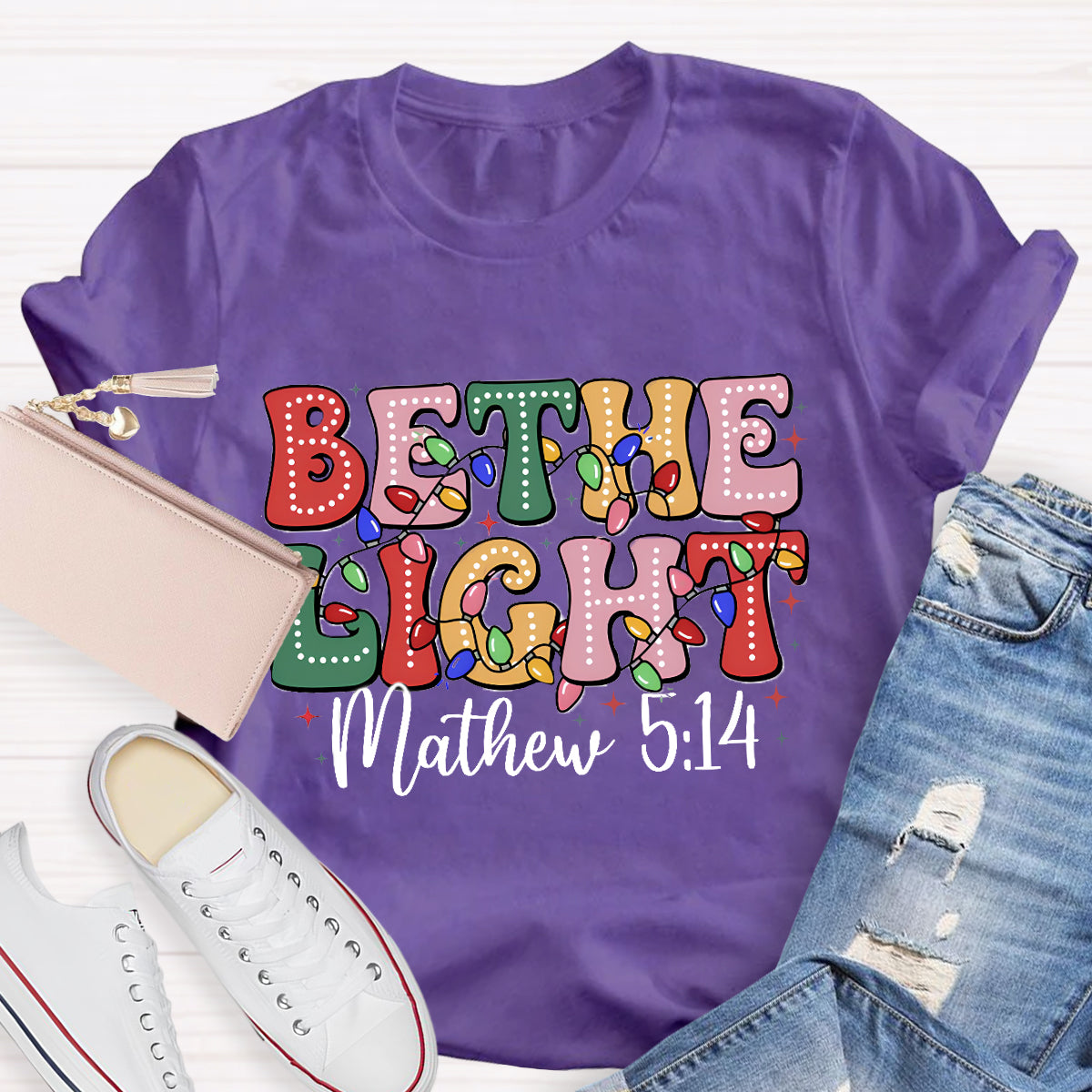 Christmas Be The Light Teacher T-Shirt