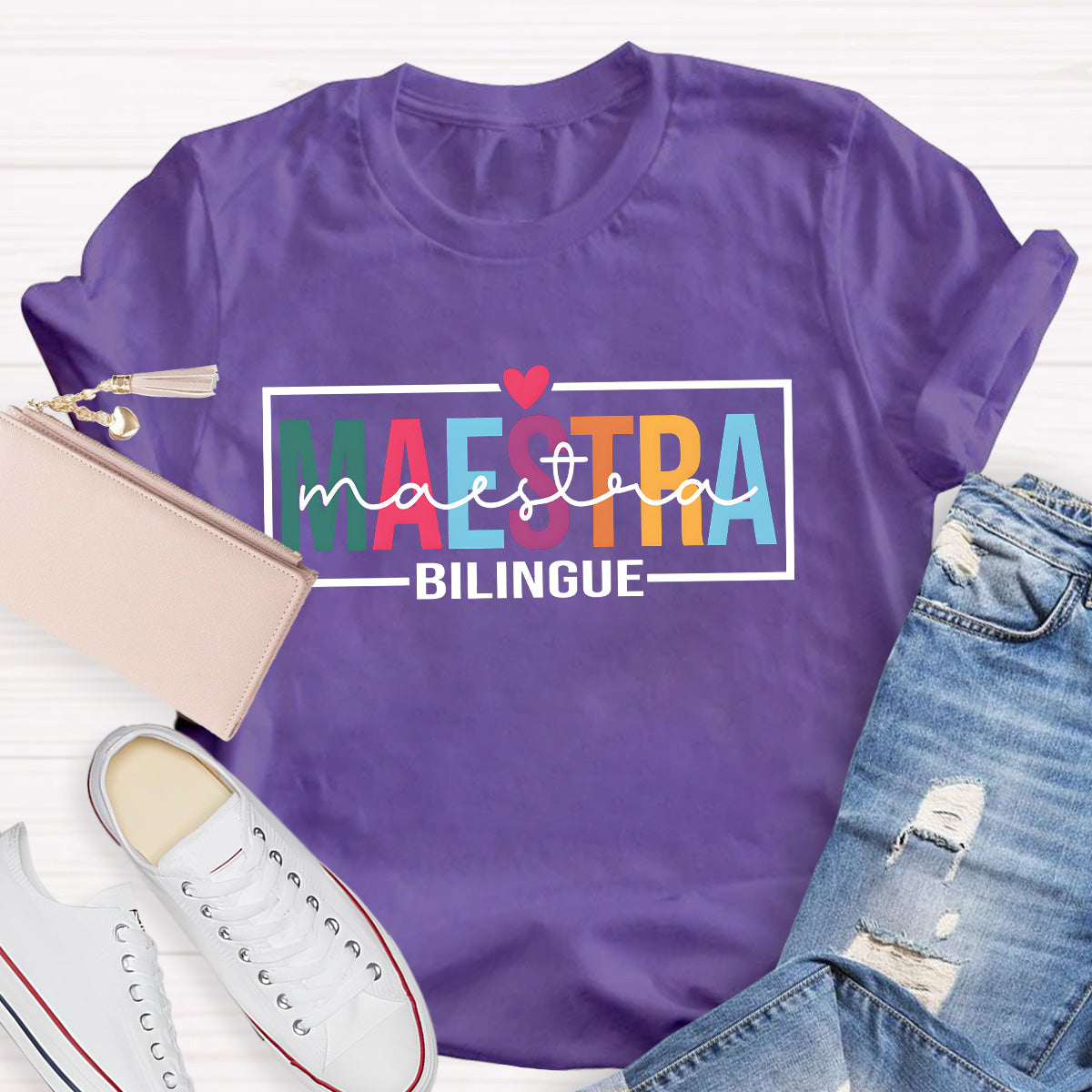 Maestra Bilingue Heart Teacher T-Shirt