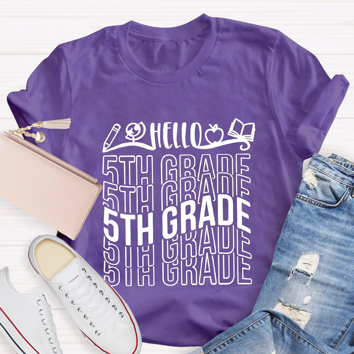 Personalized Grade Hello 5th Grade Teacher T-Shirt