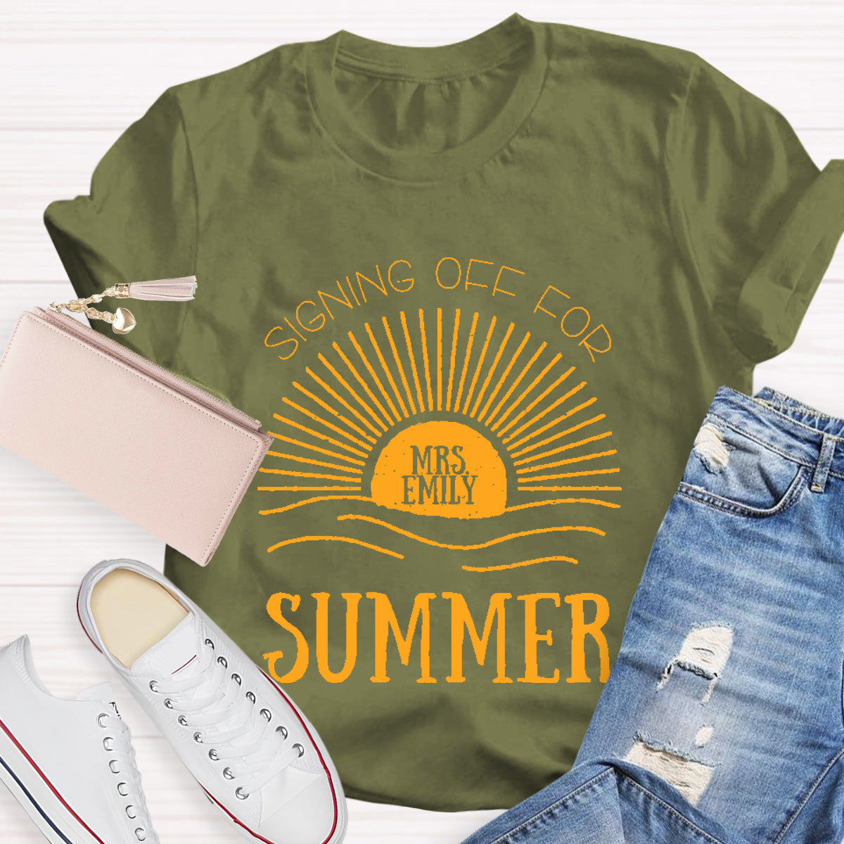 Personalized Name Signing Off For Teacher T-Shirt