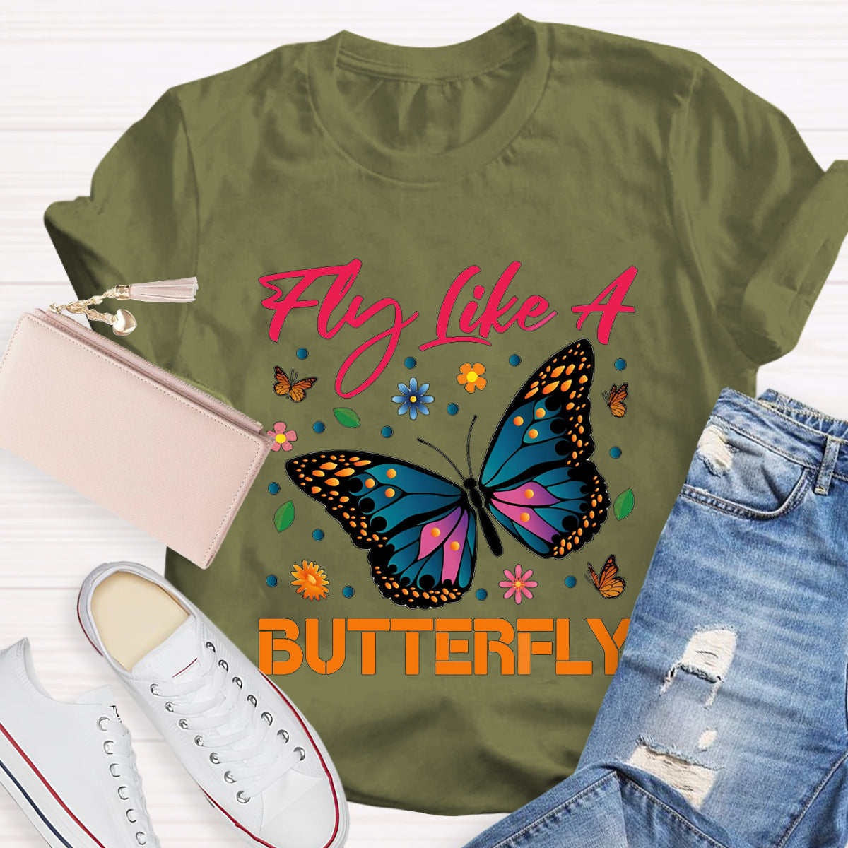 Fly Like A Beautiful Butterfly Teacher T-Shirt