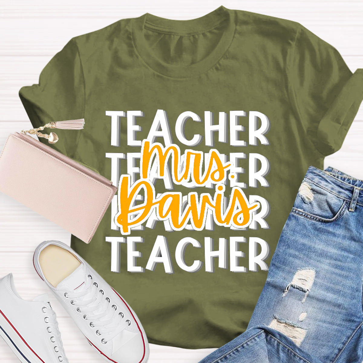 Personalized Name Mrs Davir Teacher T-Shirt