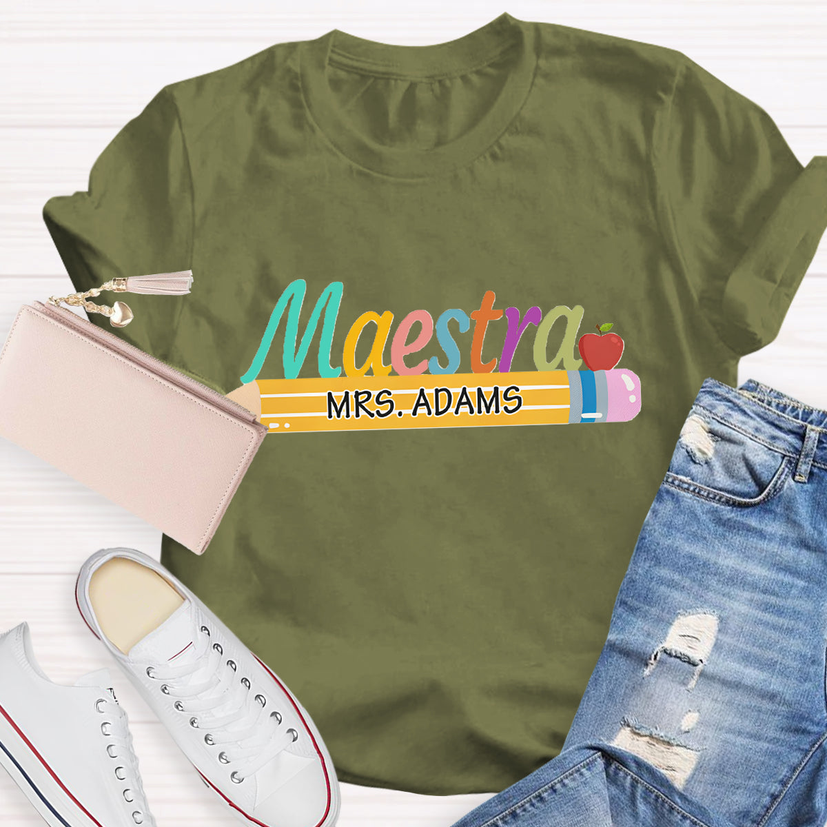 Personalized Maestra Teacher Name Mrs.Adams Teacher T-Shirt
