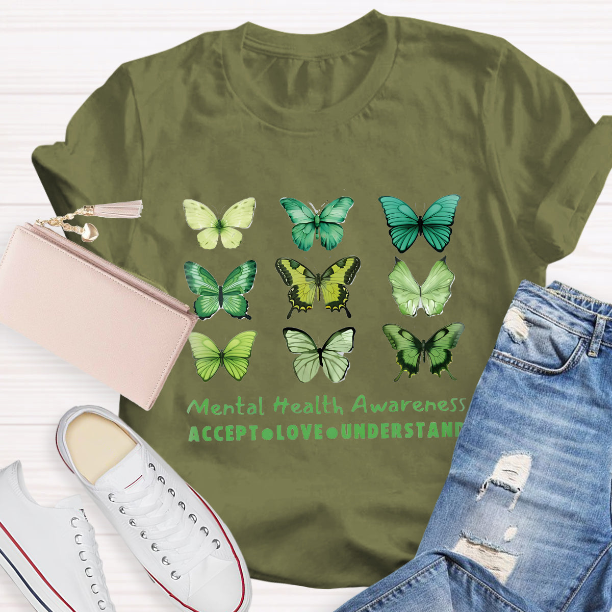 Accept Love Understand Butterfly Mental Health Awareness T-Shirt