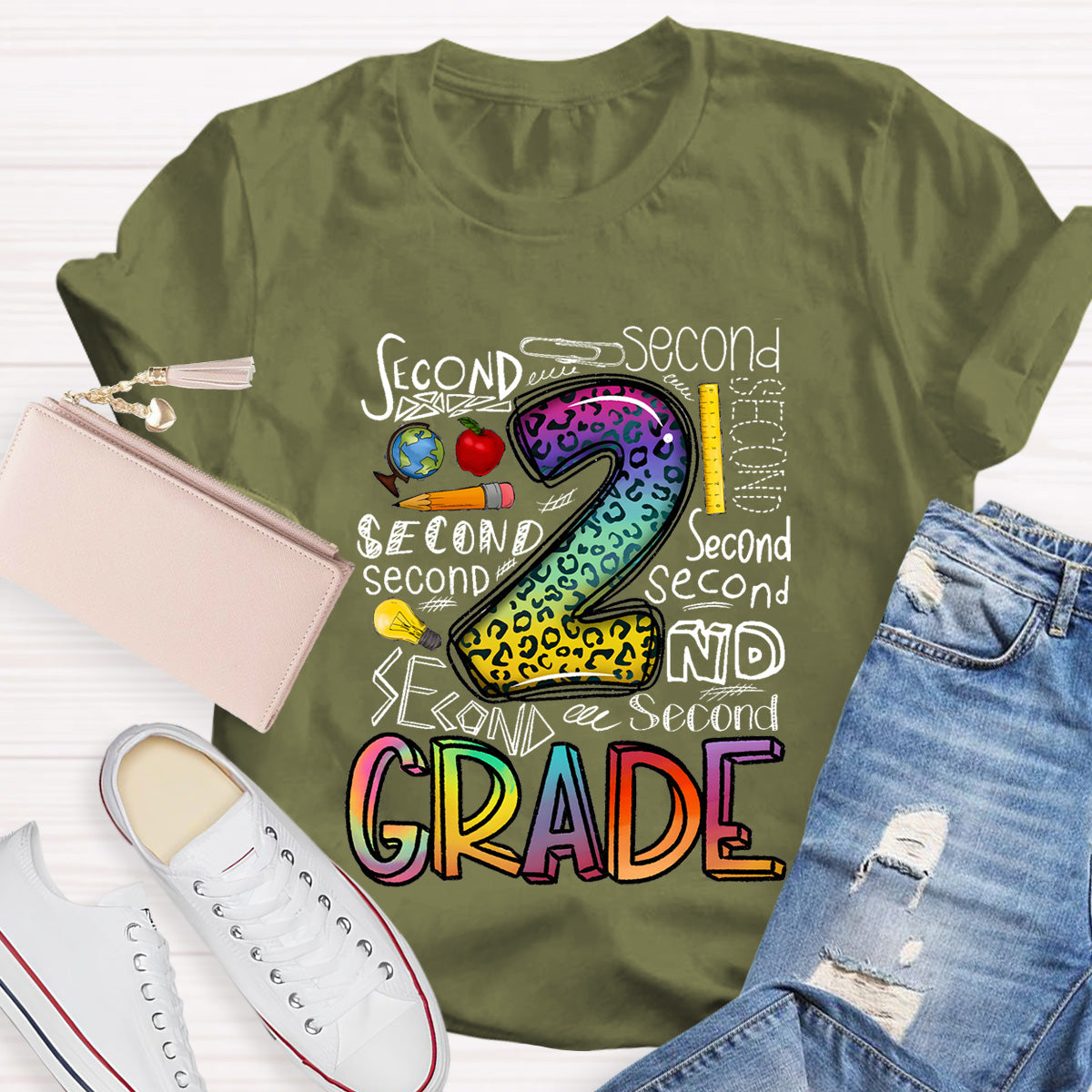 Personalized Grade Leopard 2nd Grade Teacher T-Shirt