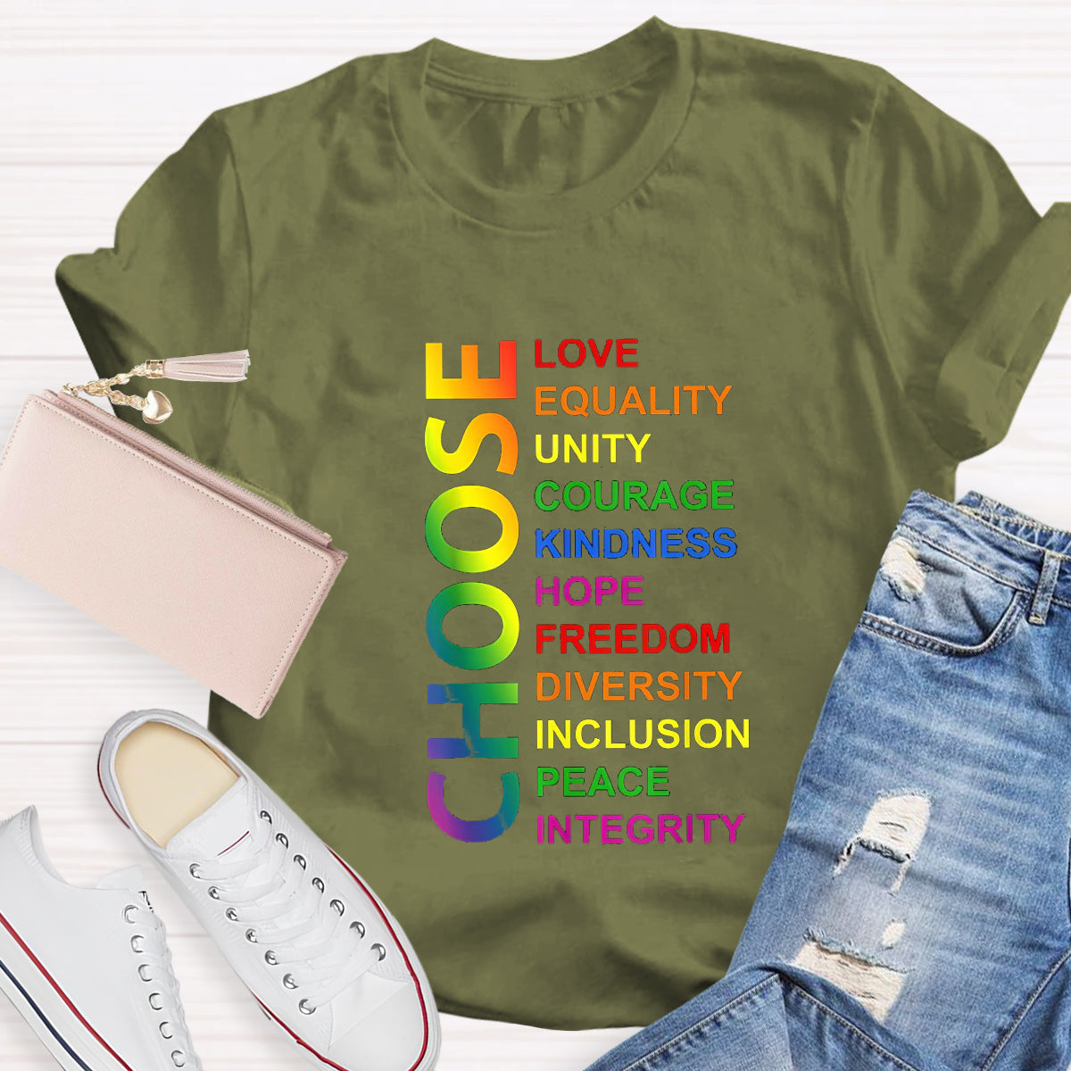Choose Love Equality Unity Teacher T-Shirt