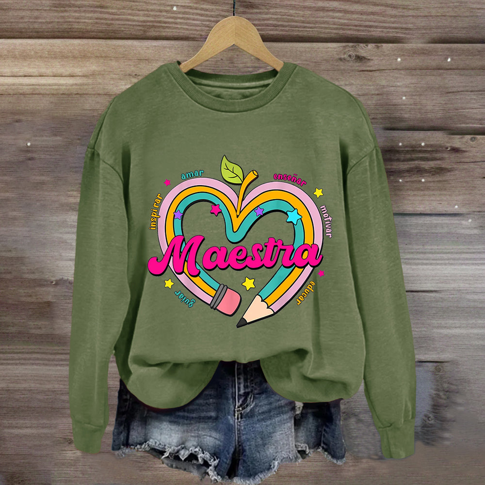 Maestra Pencil Apple Spanish Teacher Sweatshirt