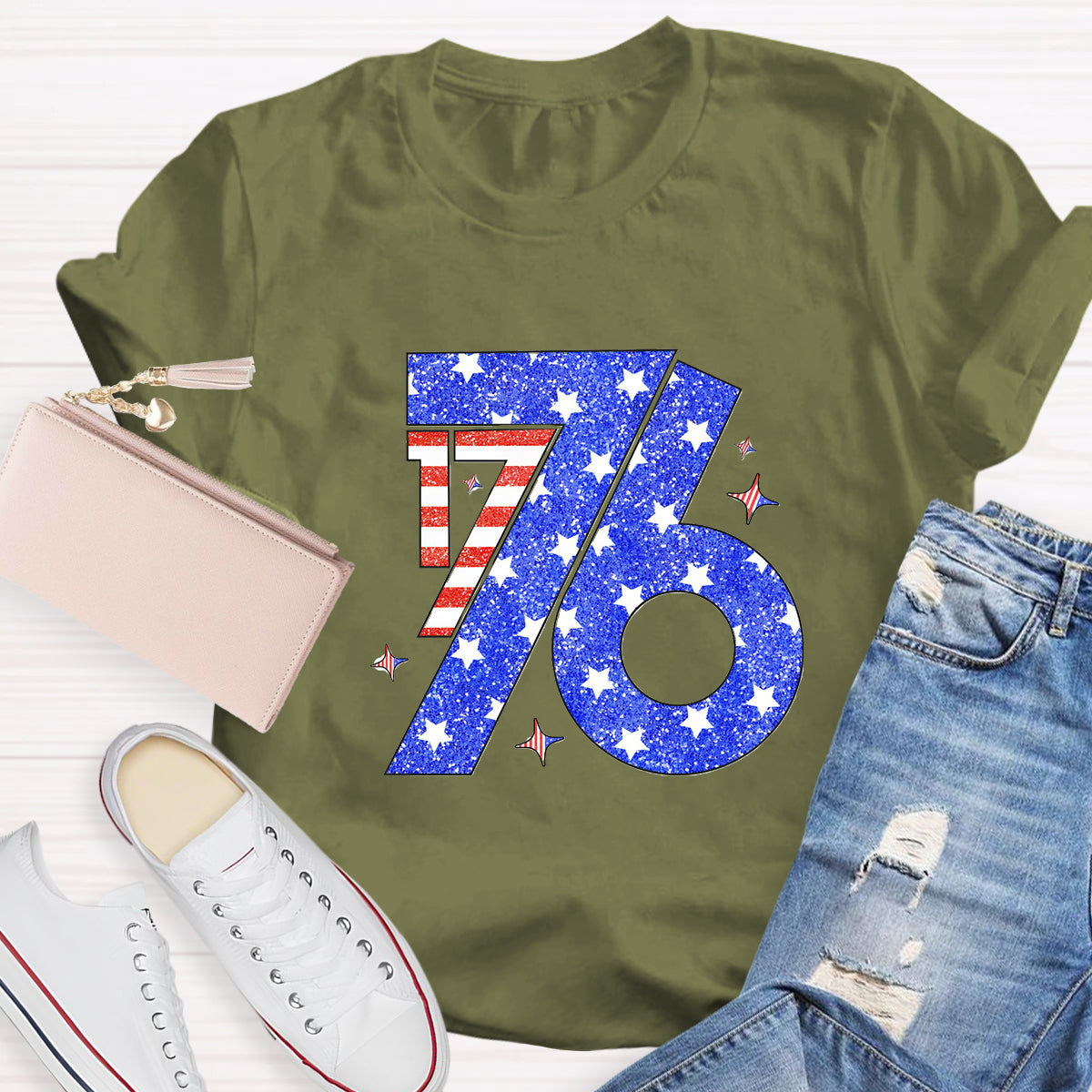 Blue Red White 1776 Teacher T-Shirt