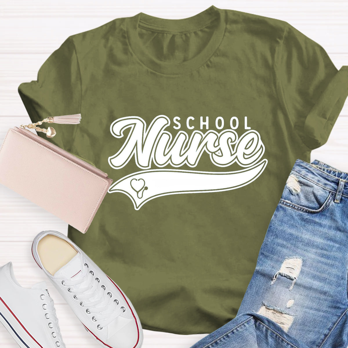 School Nurse Letter Printed T-Shirt