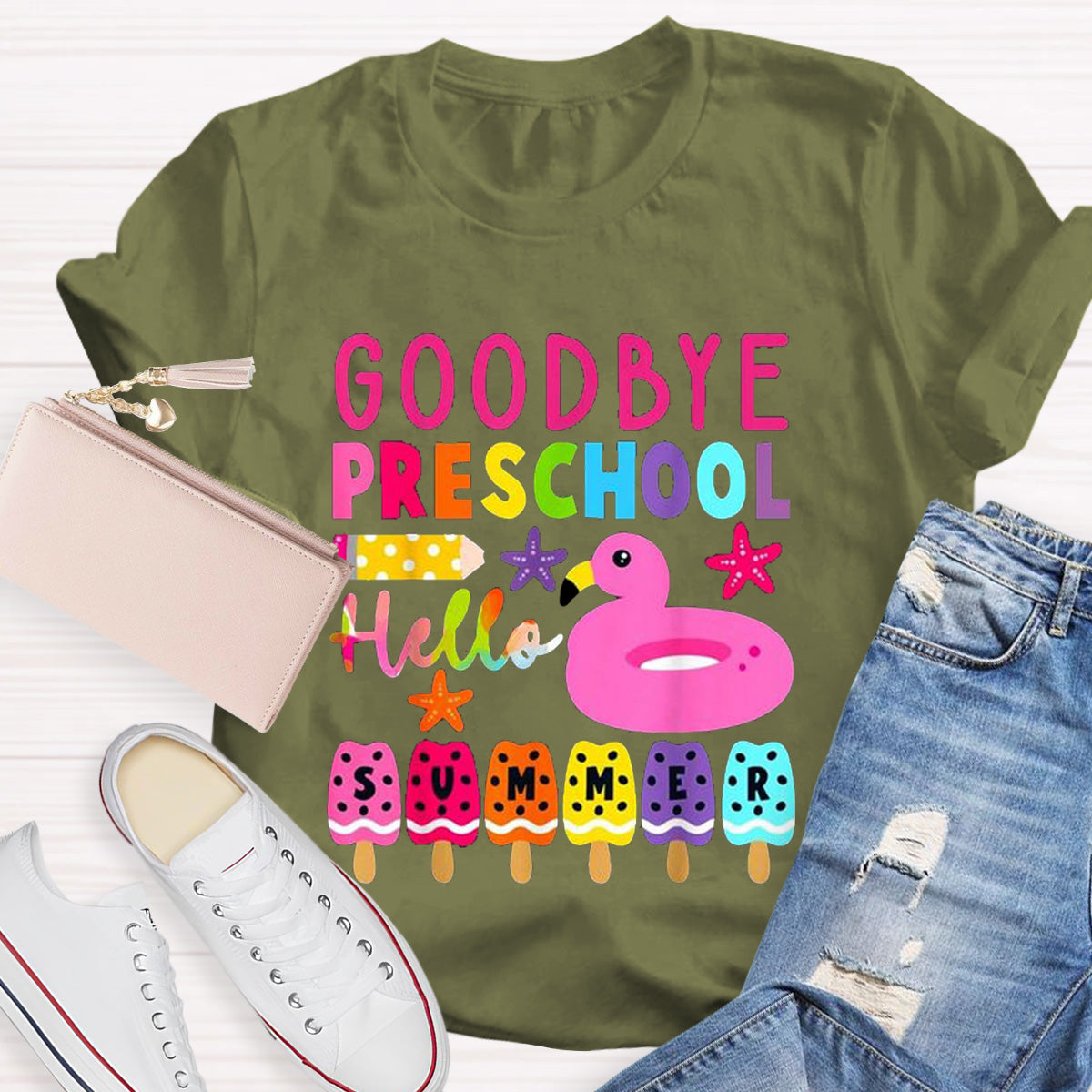 Personalized Grade Goodbye Preschool Hello Summer Teacher T-Shirt