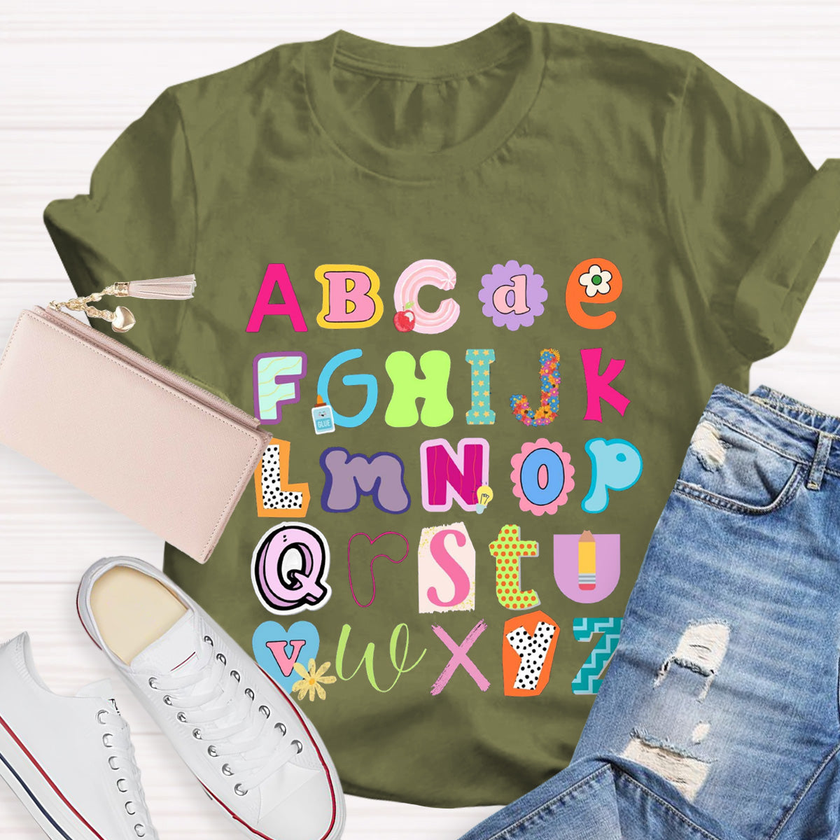 English Letter color block Teacher T-Shirt