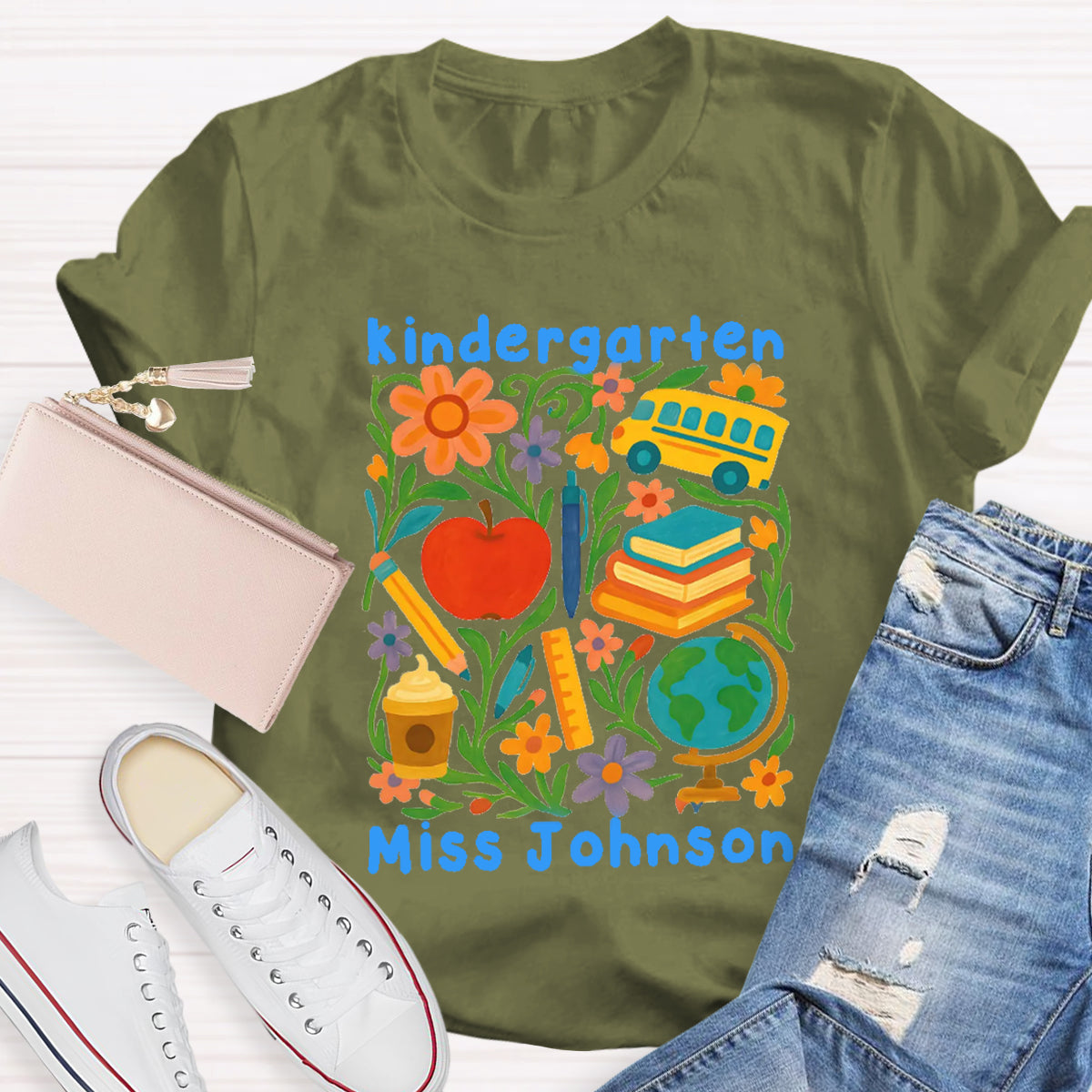 Personalized Grade And Name Back To School Floral Teacher T-Shirt