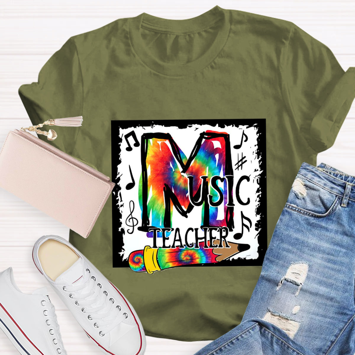 Colorful Music Note Teacher T-Shirt
