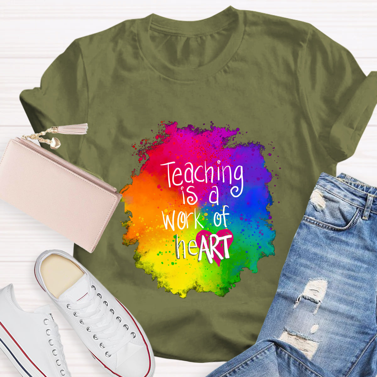 Teaching Is A Work Of Heart Art Teacher T-Shirt