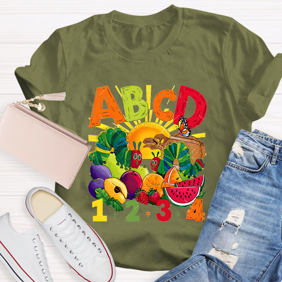 Colorful Letters Butterfly Teacher T-Shirt