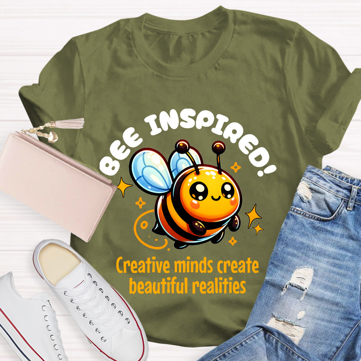 Bee Inspired Creative Minds Create Beautiful Realities Teacher T-Shirt