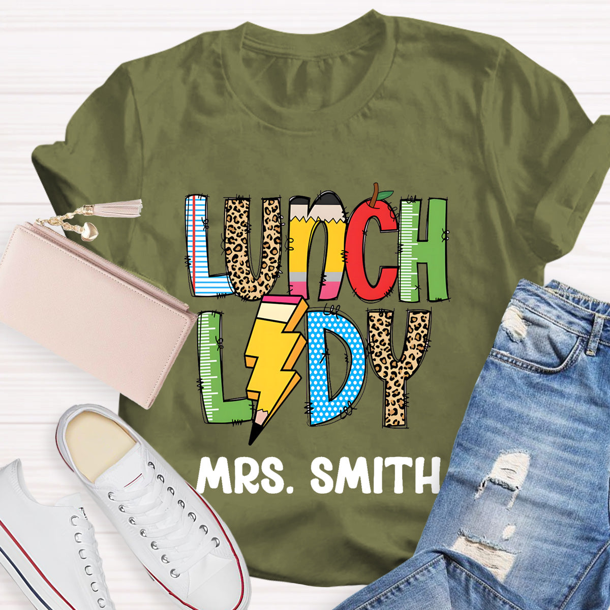 Personalized Lunch Lady Name Leopard T-Shirt