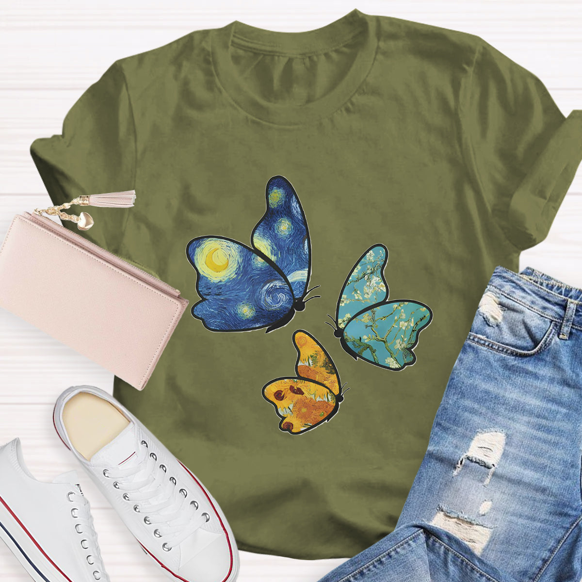 Star Art Butterfly Teacher T-Shirt