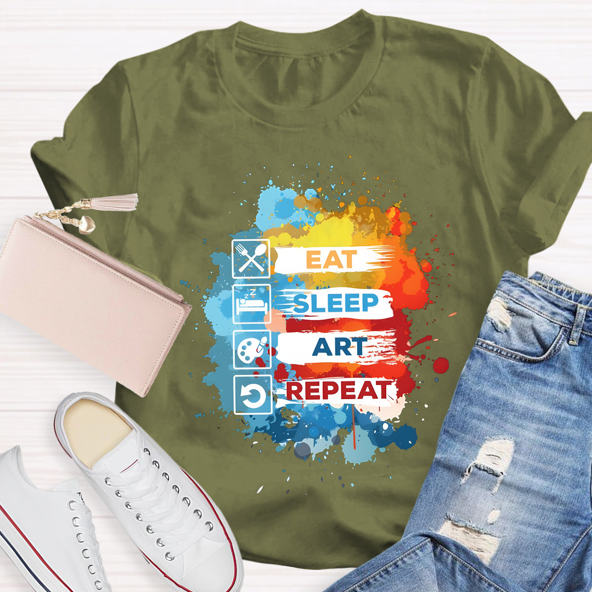 Eat Sleep Art Repeat Teacher T-Shirt