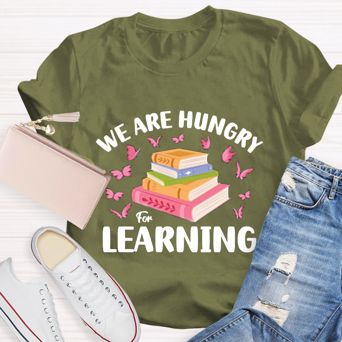 We Are Very Hungary For Learning Pink Butterfly T-Shirt
