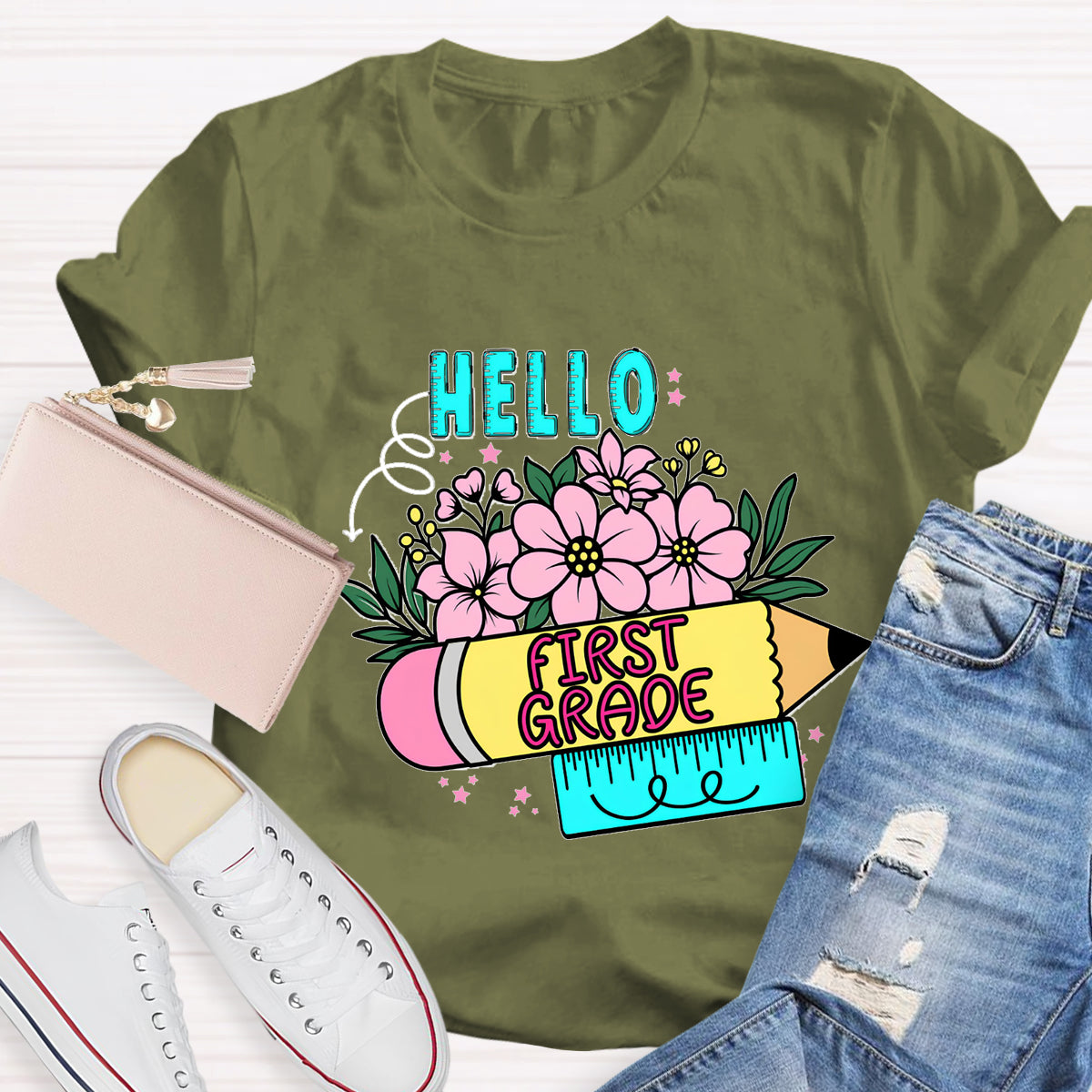 Personalized Grade Hello First Grade Back To School T-Shirt
