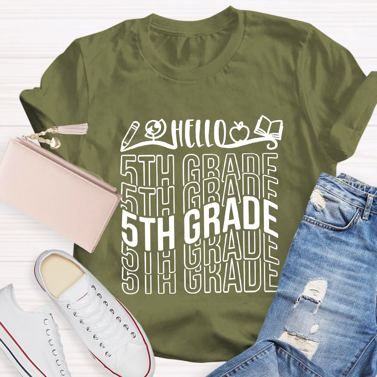 Personalized Grade Hello 5th Grade Teacher T-Shirt