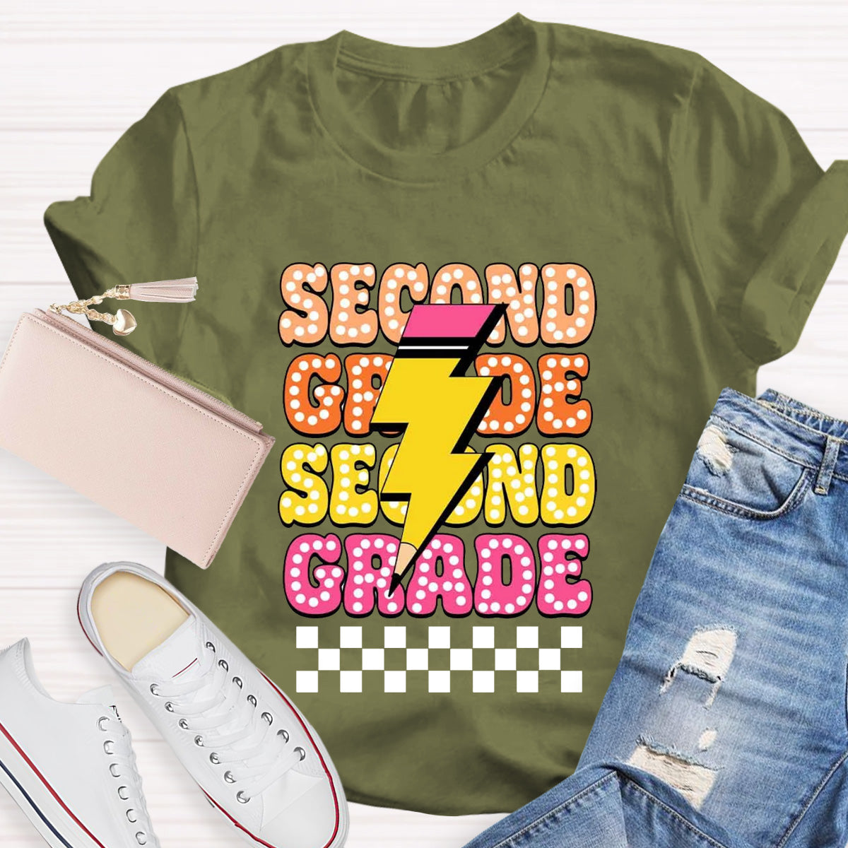 Personalized Grade Pencil Teacher Second Grade T-Shirt