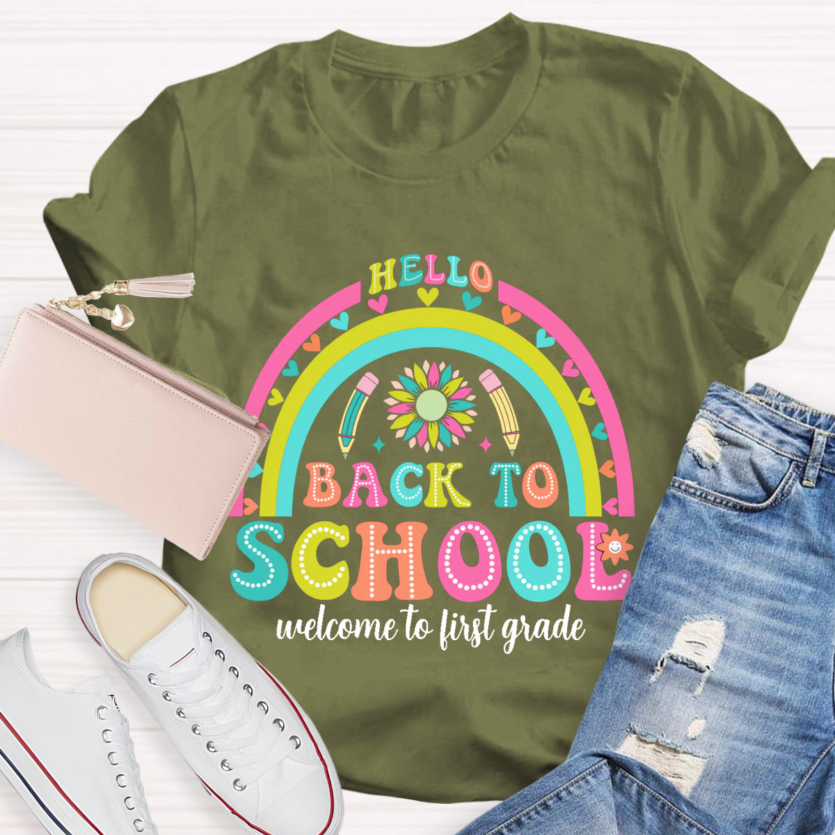 Personalized Grade Hello First Grade Back to school Teacher T-Shirt