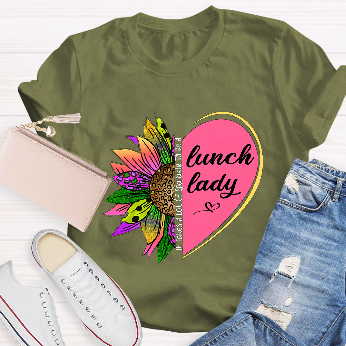It Takes A Lot Of Sparkle To Be A Lunch Lady Heart Sunflower T-Shirt