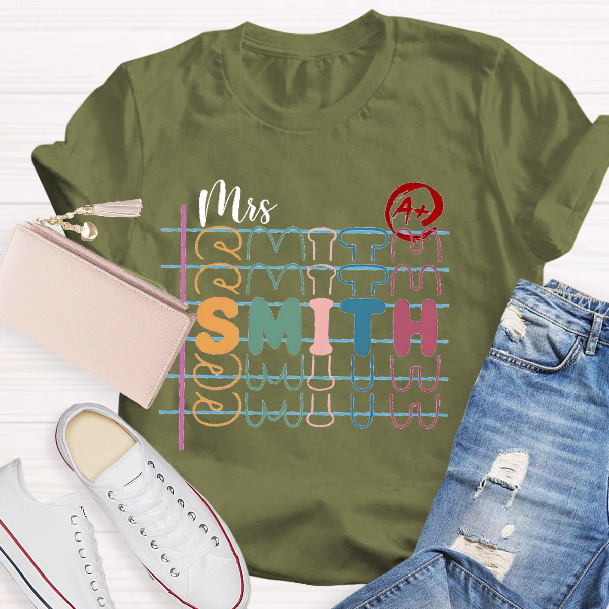 Personalized Name Colorful Letters Teacher T-Shirt