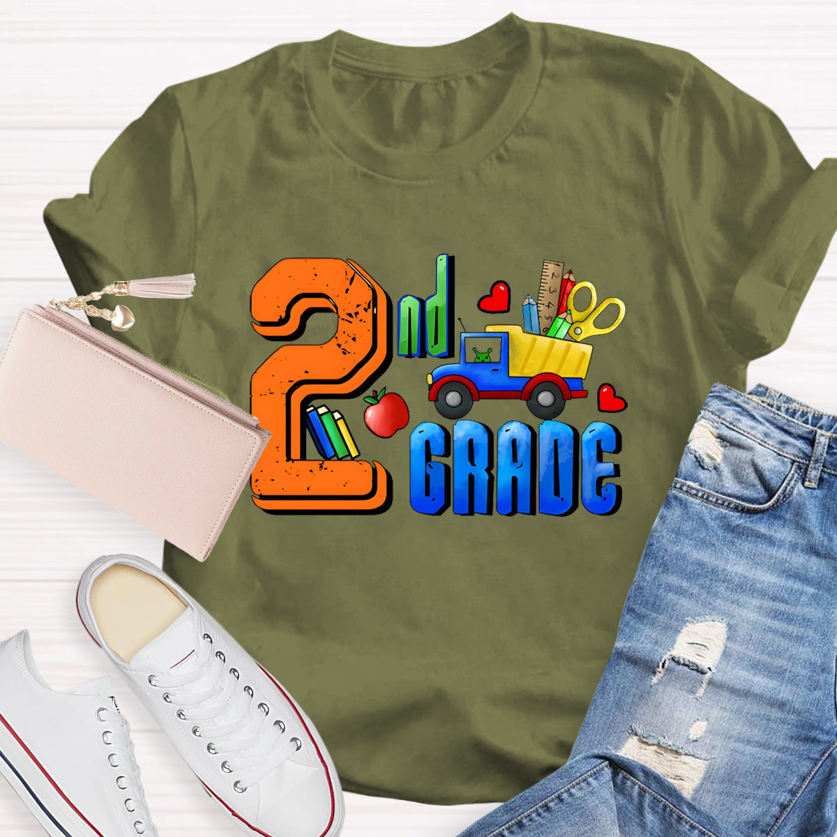 Personalized Grade Truck With Teacher's Tool 2nd Grade Teacher T-Shirt