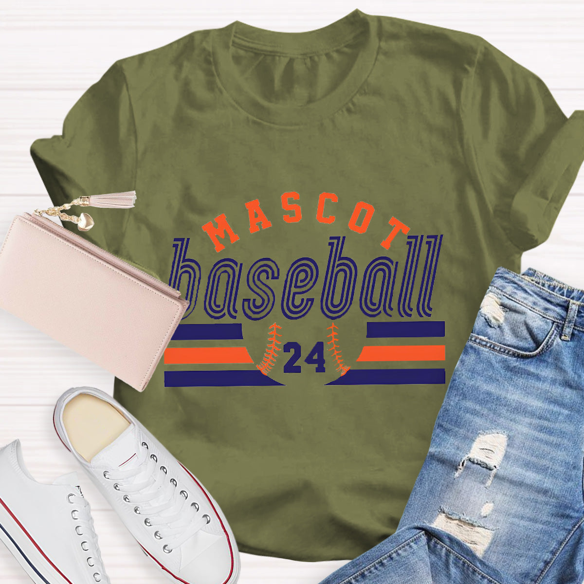 Personalized Mascot And Number Baseball Game T-Shirt