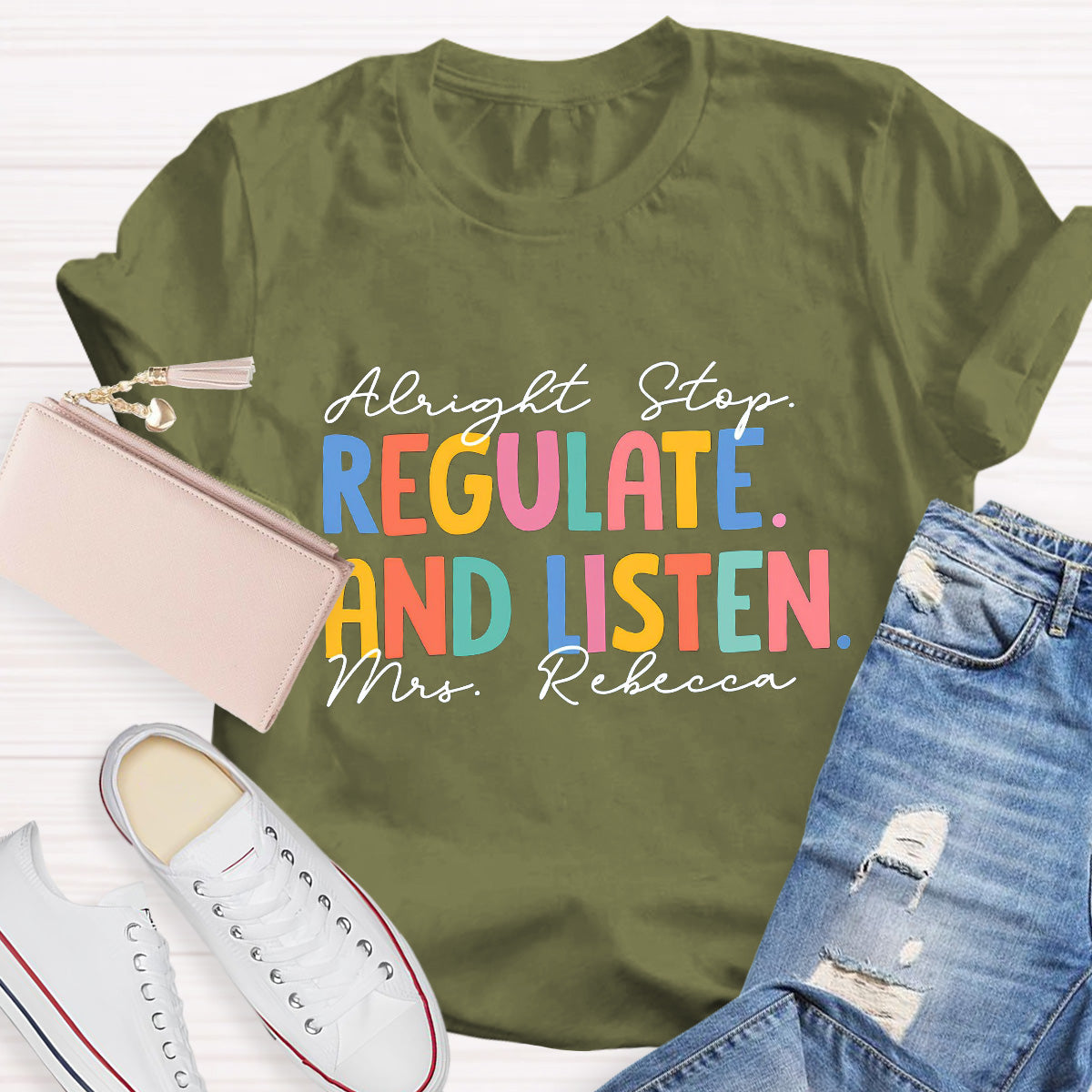 Personalized Name Regulate And Listen Teacher T-Shirt