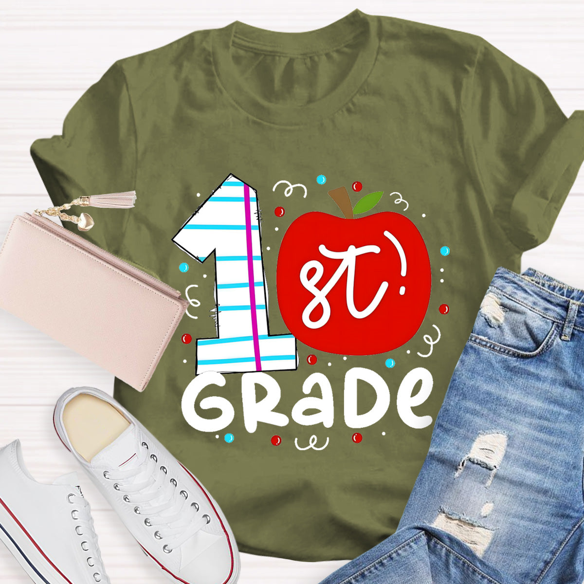 Personalized Grade 1st Grade Red Apple Teacher T-Shirt