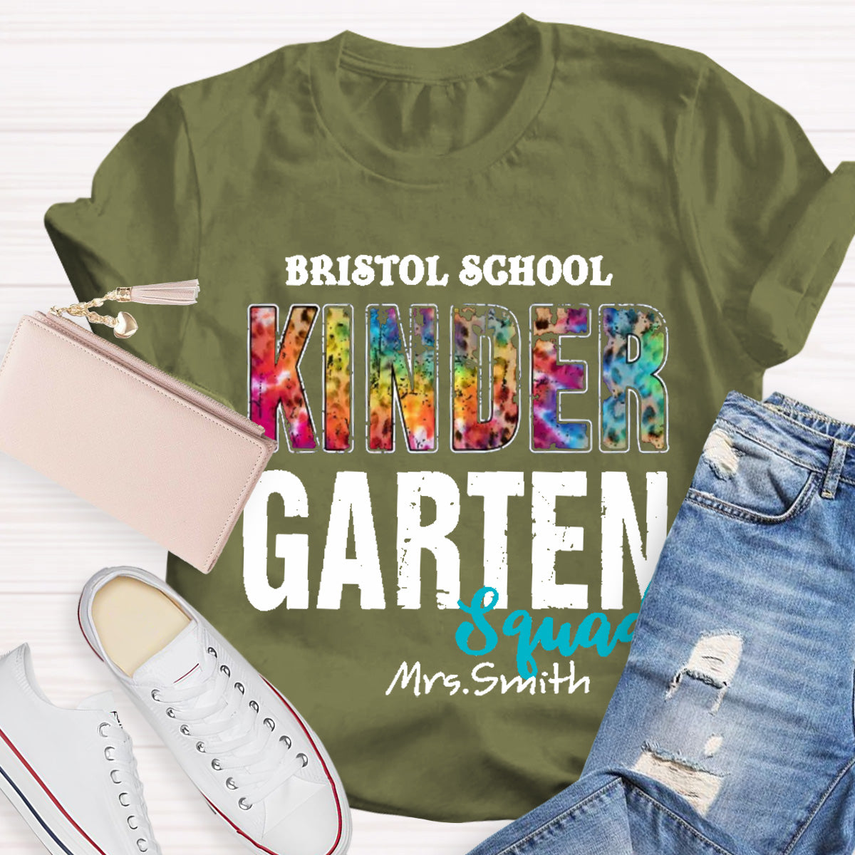 Personalized School Name Teacher Name And Grade Squad Colorful Leopard T-Shirt