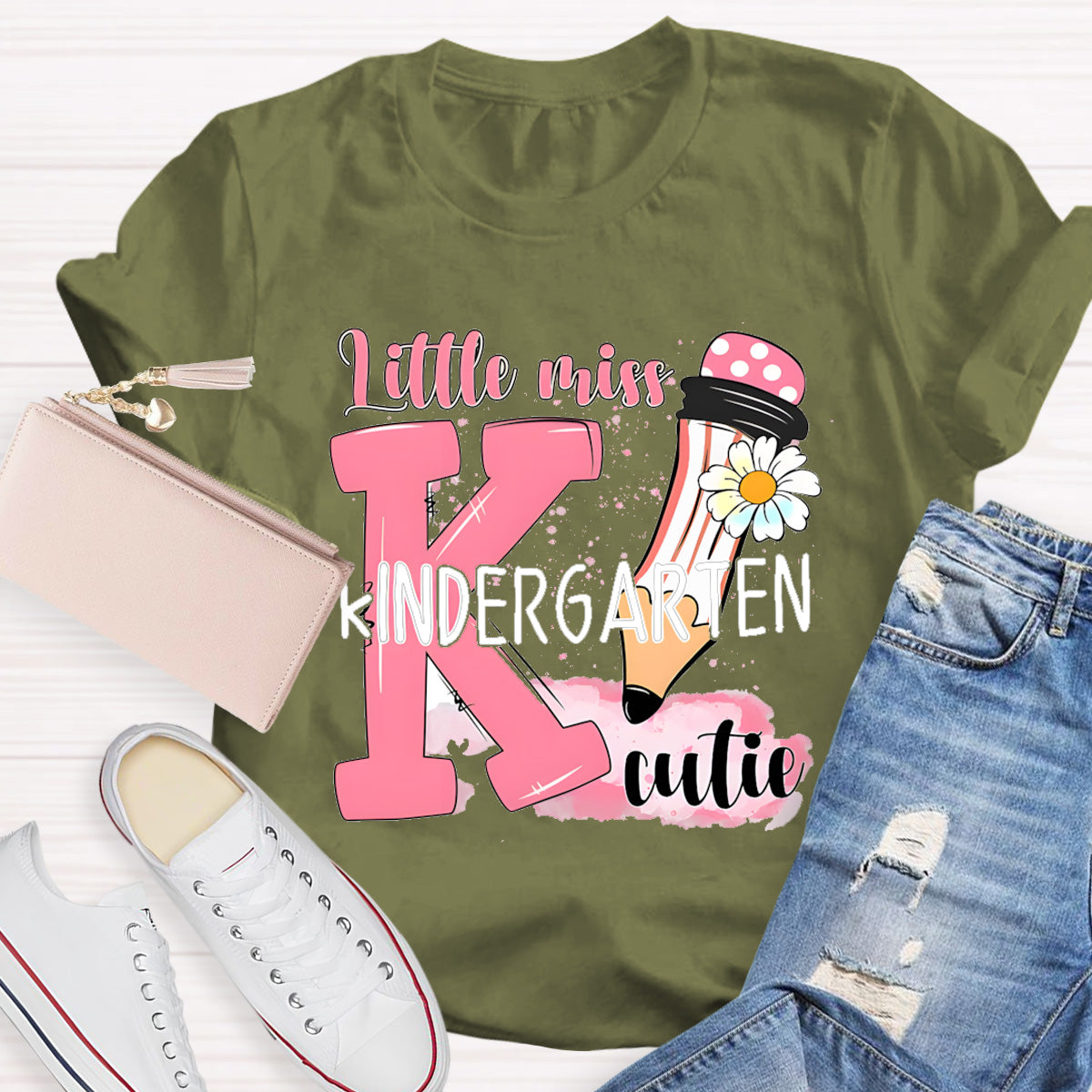 Personalized Grade Little Miss Kindergarten Cutie Teacher T-Shirt
