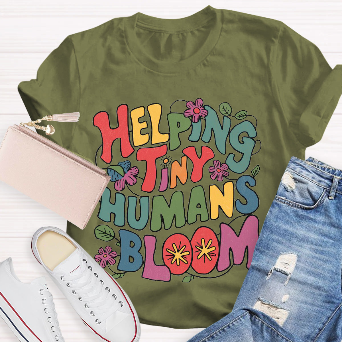 Helping Tiny Humans Bloom Teacher T-Shirt