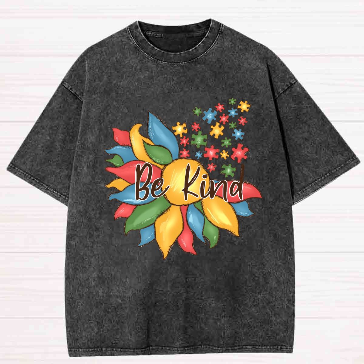 Be Kind Colorful Sunflower Washed T-shirt