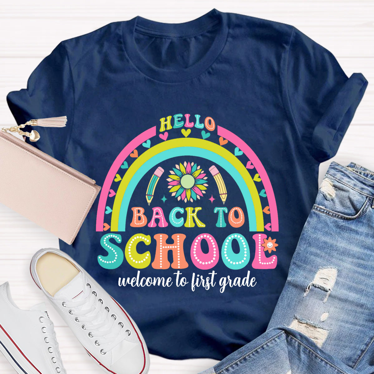 Personalized Grade Hello First Grade Back to school Teacher T-Shirt