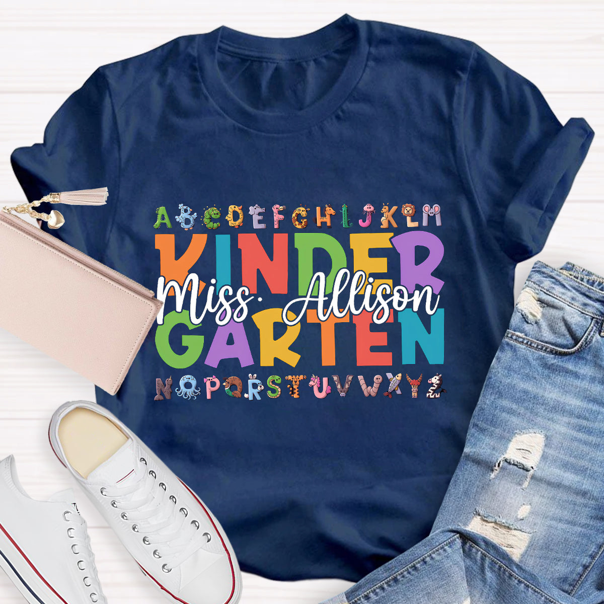 Personalized Teacher Name And Grade 26 Animal English letters T-Shirt