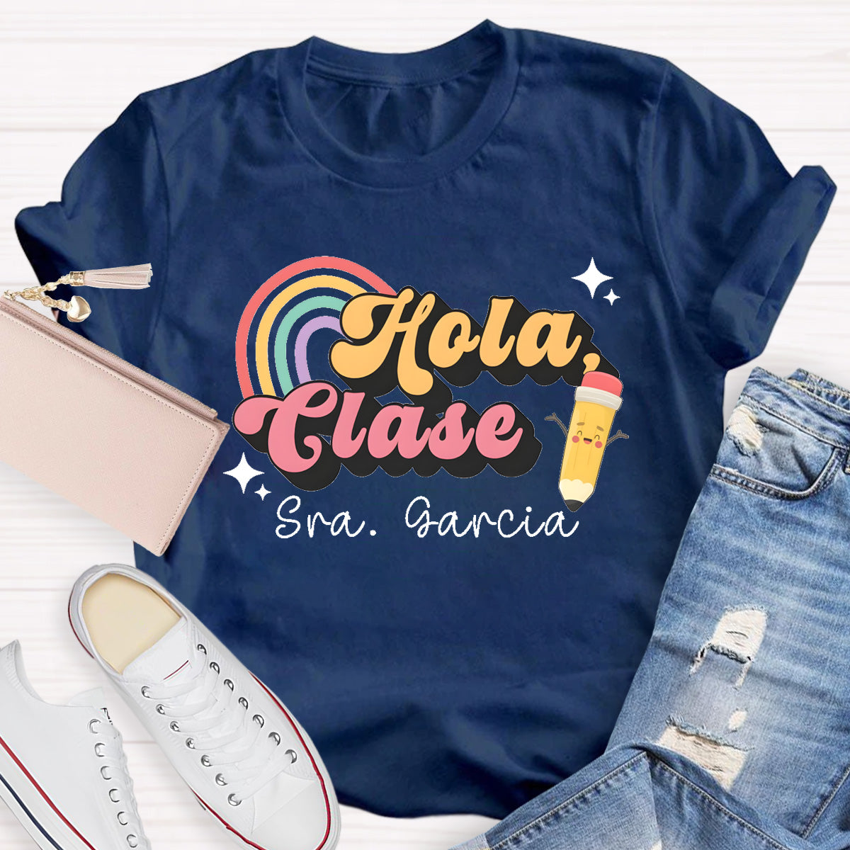 Personalized Name Hola Clase Spanish Teacher T-Shirt